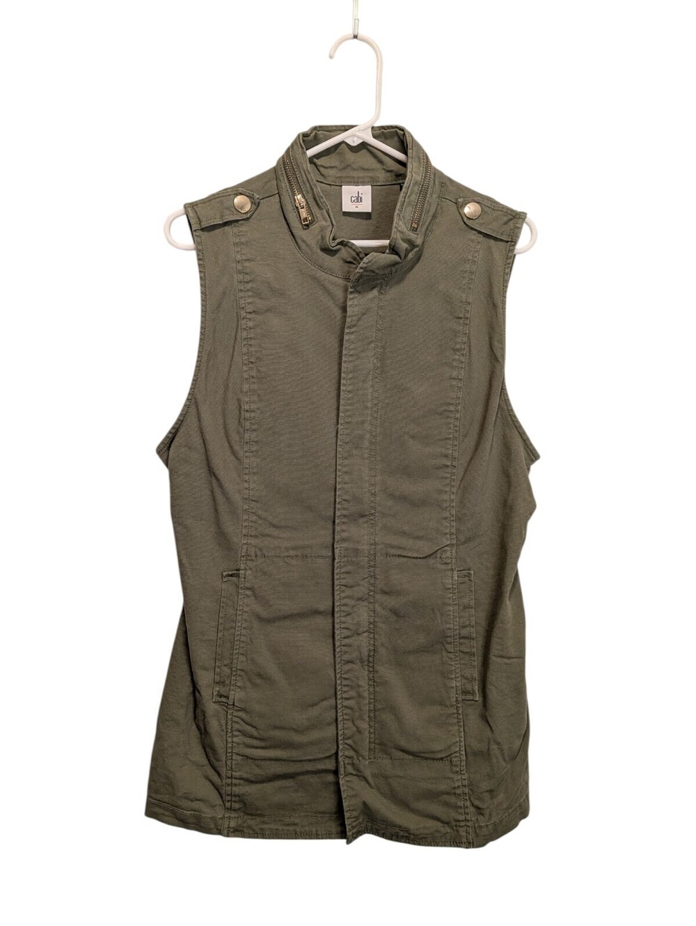 CAbi Explorer Vest Womens M Olive Green Long Utility Military Jacket 5101